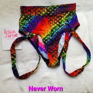 IHeartRaves XS rainbow pattern bikini rave bottoms with garters attached